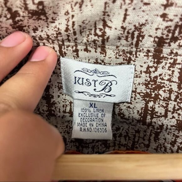 NWT Just Be Brown & Cream Linen Jacket with Gem Details Sz XL (B47744CS) - Picture 2 of 8